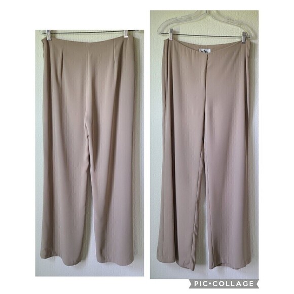 Bob Mackie Minimalist Pants 10 Wide Leg Tan Side Zipper Wardrobe Capsule Neutral - Picture 1 of 10